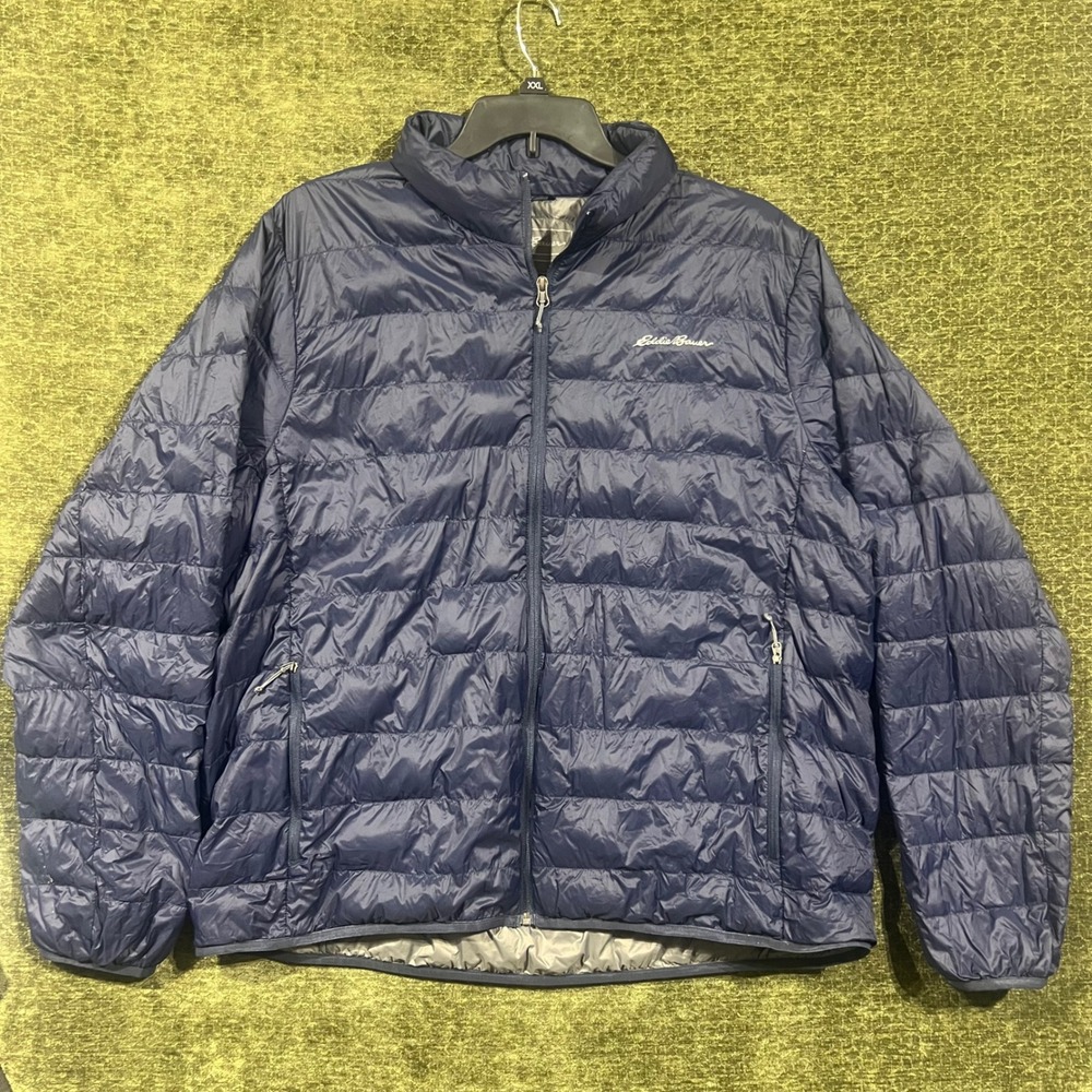 Eddie Bauer Puffer Jacket Mens 2XL Navy Blue Down Insulated Quilted Full Zip